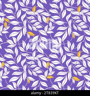 Vector seamless pattern of intertwined branches on a purple background. Illustration of ivy leaves for wallpaper, textiles, wrapping paper. Very Peri Stock Vector