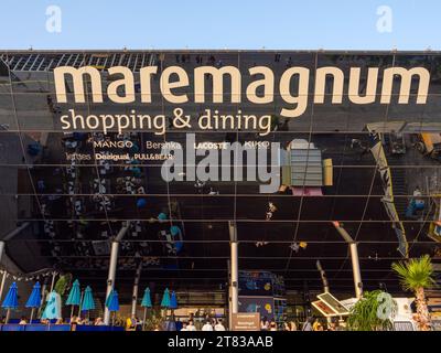Barcelona, Spain - October 7, 2023: Maremagnum is a shopping center located on the Spain Pier in the Old Port of Barcelona. Stock Photo