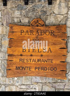 Bielsa, Spain - October 11, 2023: The Parador de Bielsa hostel and lodge lies on the foot of Monte Perdido and is in the natural surroundings of the P Stock Photo