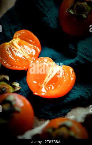 Japanese persimmon varieties, Vietnam fresh peach hi res photo Stock Photo
