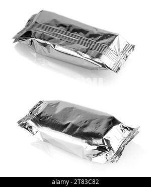 The set of blank snacks foil packaging isolated on white background Stock Photo
