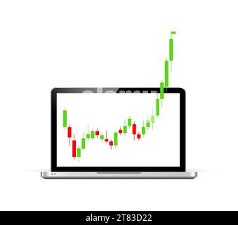 Monitor laptop screen charts arrow graph rise price vector concept. Market chart increase economy background profit. Stock Vector