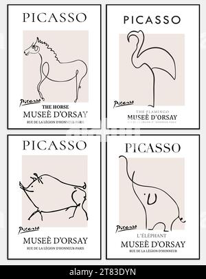 Contains Abstract Art Set in Picasso Style, Modern Art Collection for Decoration. Vector İllustration Poster. Collection for trendy art. Stock Vector