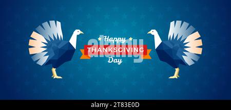 Thanksgiving banner vector background with cute Thanksgiving turkeys and Happy Thanksgiving Day lettering Stock Vector