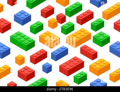 Block toy brick building icon seamless background. Isometric vector brick toy plastic set cube Stock Vector
