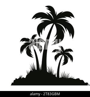 Black palm trees set isolated on white background. Palm silhouettes. Stock Vector