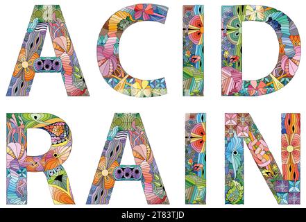 Hand-painted art design. Hand drawn illustration word ACID RAIN for t-shirt and other decoration Stock Vector