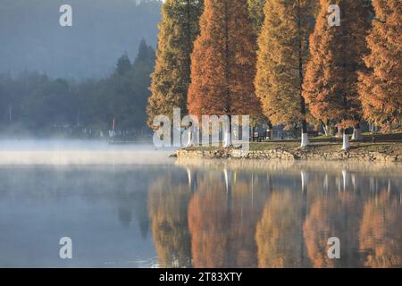 Beijing, China. 17th Nov, 2023. This aerial photo taken on Nov. 17, 2023 shows the early winter scenery in the Guanshan Lake Park in Guiyang City, southwest China's Guizhou Province. Credit: Li He/Xinhua/Alamy Live News Stock Photo
