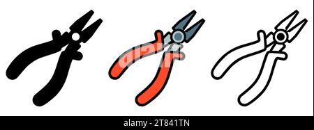 Pliers icons set. Image of pliers in various styles. Professional tool icon. Vector illustration Stock Vector