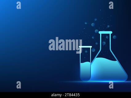 Biotechnology Test tube and beaker, molecular structure on the back It represents research and experimentation to create products that are beneficial Stock Vector