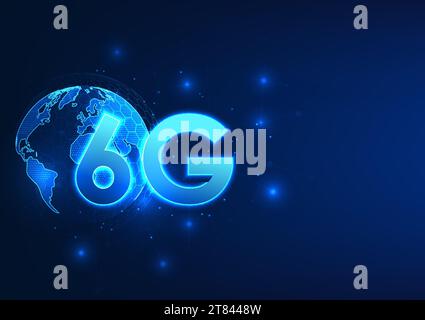 Telecommunication technology, The world in front is a 6g signal with connection lines It represents the development of advanced communications network Stock Vector
