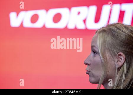 Brussels, Belgium. 18th Nov, 2023. Vooruit's Melissa Depraetere pictured during a press conference regarding the new chairman of Flemish socialist party Vooruit, Saturday 18 November 2023 in Brussels. Rousseau announced yesterday his dismissal as party chairman after a party meeting on the racist statements in connection with the Roma community made by Rousseau after a late night drinking session in Sint-Niklaas while speaking to the police. BELGA PHOTO NICOLAS MAETERLINCK Credit: Belga News Agency/Alamy Live News Credit: Belga News Agency/Alamy Live News Stock Photo