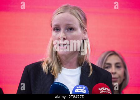 Brussels, Belgium. 18th Nov, 2023. Vooruit's Melissa Depraetere pictured during a press conference regarding the new chairman of Flemish socialist party Vooruit, Saturday 18 November 2023 in Brussels. Rousseau announced yesterday his dismissal as party chairman after a party meeting on the racist statements in connection with the Roma community made by Rousseau after a late night drinking session in Sint-Niklaas while speaking to the police. BELGA PHOTO NICOLAS MAETERLINCK Credit: Belga News Agency/Alamy Live News Credit: Belga News Agency/Alamy Live News Stock Photo