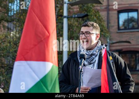 Belfast, UK. 18th Nov, 2023. Ireland-Palestine Solidarity Campaign (IPSC) organised Palestine support rally in Writes Square, Belfast Credit: Bonzo/Alamy Live News Stock Photo