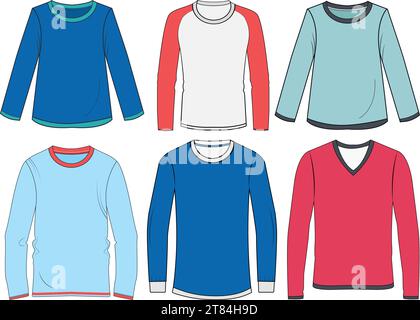 Blank white long sleeve t-shirt  template vector design and t-shirt mock-up design Stock Vector