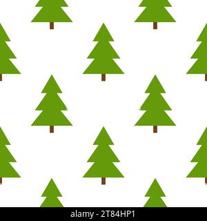Seamless pattern template of forest pine, coniferous evergreen tree. Background with fir trees. Cartoon flat style. Symbol of Christmas and New Year. Stock Vector