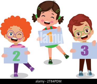 numbers cute kids holding papers with numbers Stock Vector