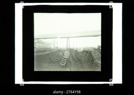 Graphische Lehr- und Versuchsanstalt Destroyed railway tracks. Glass diapositive Stock Photo