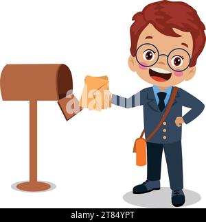 Happy kids wear postman uniform set Stock Vector