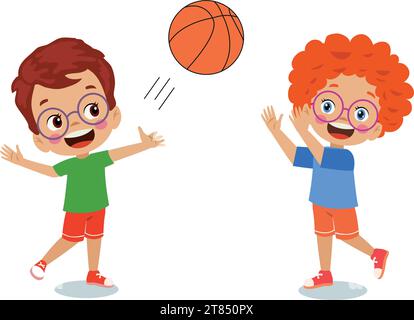 cute happy kids playing basketball Stock Vector