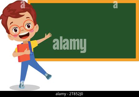 cute boy pointing at the classroom board Stock Vector