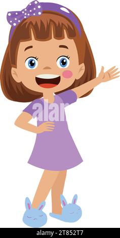 cute girl with bunny slippers Stock Vector