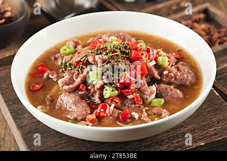 Poached Sliced Beef in Hot Chili Oil Stock Photo