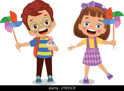 cute kids holding weather vane Stock Vector