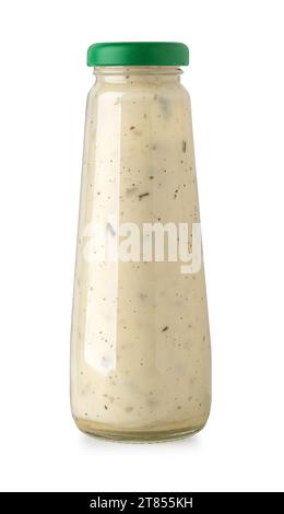 Glass bottle of white sauce. Isolated on a white background. with clipping path Stock Photo