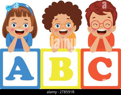 letter cubes and cute kids Stock Vector