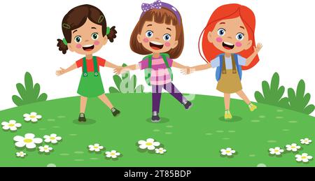 cute happy little kids holding hands Stock Vector