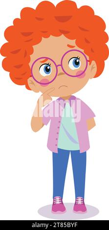 cute boy with thoughtful facial expression Stock Vector