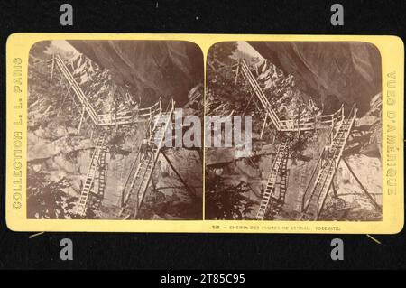 Léon & Lévy The wooden staliness along the Vernal Fall in the Yosemite Valley. Albumin paper, on the box box / stereo format around 1870 Stock Photo