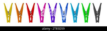 Color plastic clothespins on a white background. Stock Photo