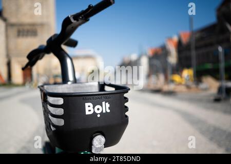 Poznan, Poland - 07 July 2023: Bolt Company Urban Rental Bicycle Is On The Street Stock Photo