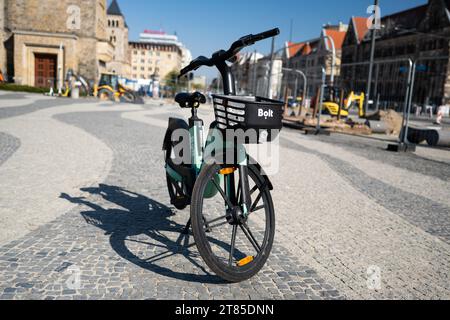 Poznan, Poland - 07 July 2023: Bolt Company Urban Rental Bicycle Is On The Street Stock Photo