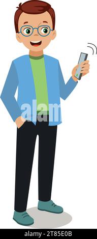 man looking at his ringing phone Stock Vector