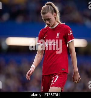 Jenna Clark of Liverpool gestures during the Barclays FA Women's Super League match between Chelsea and Liverpool at Stamford Bridge, London on Saturday 18th November 2023. (Photo: Federico Guerra Maranesi | MI News) Credit: MI News & Sport /Alamy Live News Stock Photo