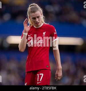 Jenna Clark of Liverpool gestures during the Barclays FA Women's Super League match between Chelsea and Liverpool at Stamford Bridge, London on Saturday 18th November 2023. (Photo: Federico Guerra Maranesi | MI News) Credit: MI News & Sport /Alamy Live News Stock Photo