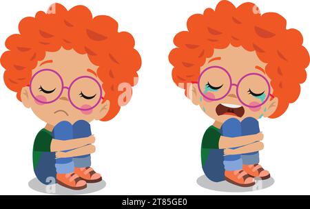 cute sad boy crying and tears Stock Vector