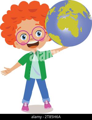 cute boy holding world map Stock Vector