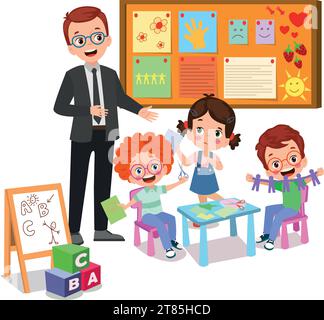 Cork board with paper notes and children picture Stock Vector