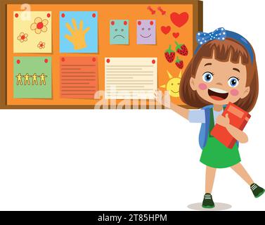 Cork board with paper notes and children picture Stock Vector