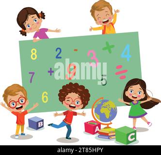 Set of colorful flat numbers and childrens Stock Vector