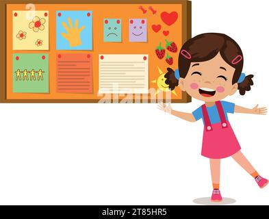 Cork board with paper notes and children picture Stock Vector