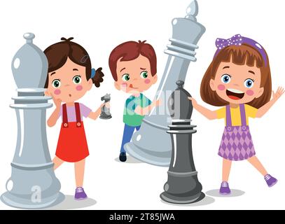 Cartoon Character Playing Chess Game Stock Vector
