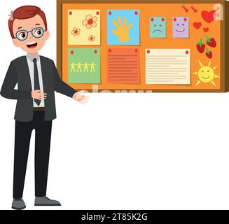 Cork board with paper notes and children picture Stock Vector