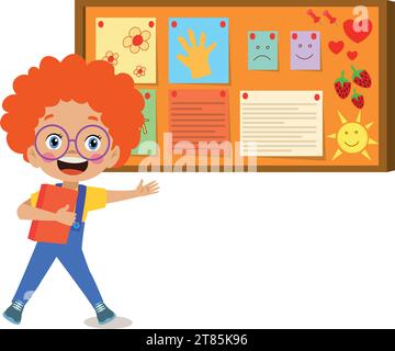 Cork board with paper notes and children picture Stock Vector