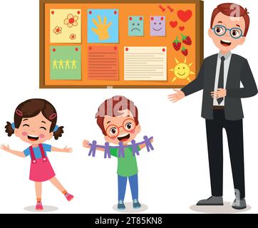 Cork board with paper notes and children picture Stock Vector