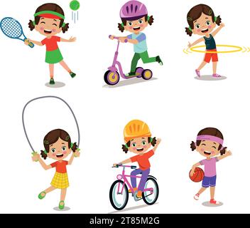 funy kid doing different activities Stock Vector